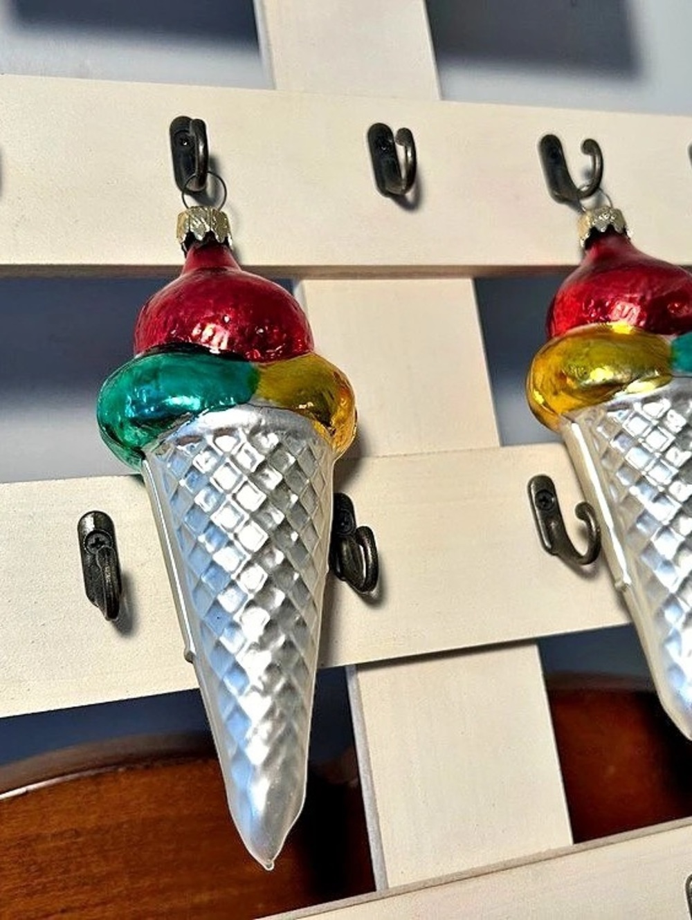 Pair of Ice Cream Cone Ornaments 5.75” tall x 2 3/8” wide x 1 5/8” depth